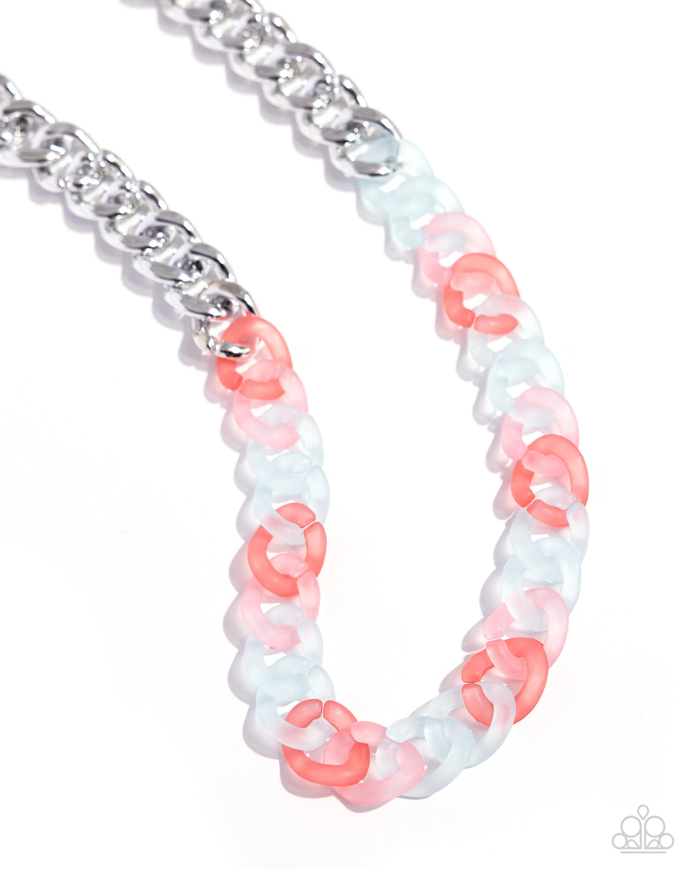 Rainbow Ragtime - Blue - Pink, and Coral Acrylic Chain Paparazzi Short Necklace