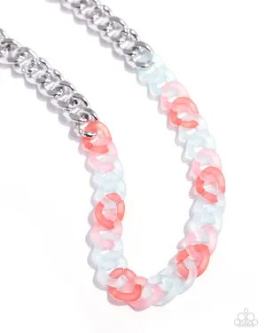 Rainbow Ragtime - Blue - Pink, and Coral Acrylic Chain Paparazzi Short Necklace