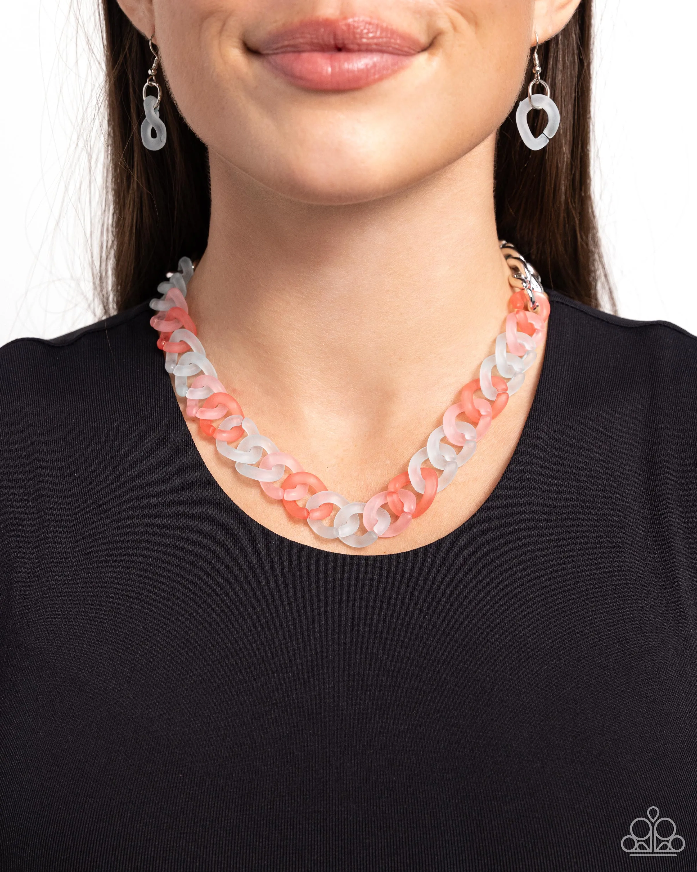 Rainbow Ragtime - Blue - Pink, and Coral Acrylic Chain Paparazzi Short Necklace