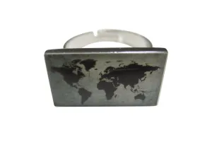 Rectangular World Map Adjustable Size Fashion Ring