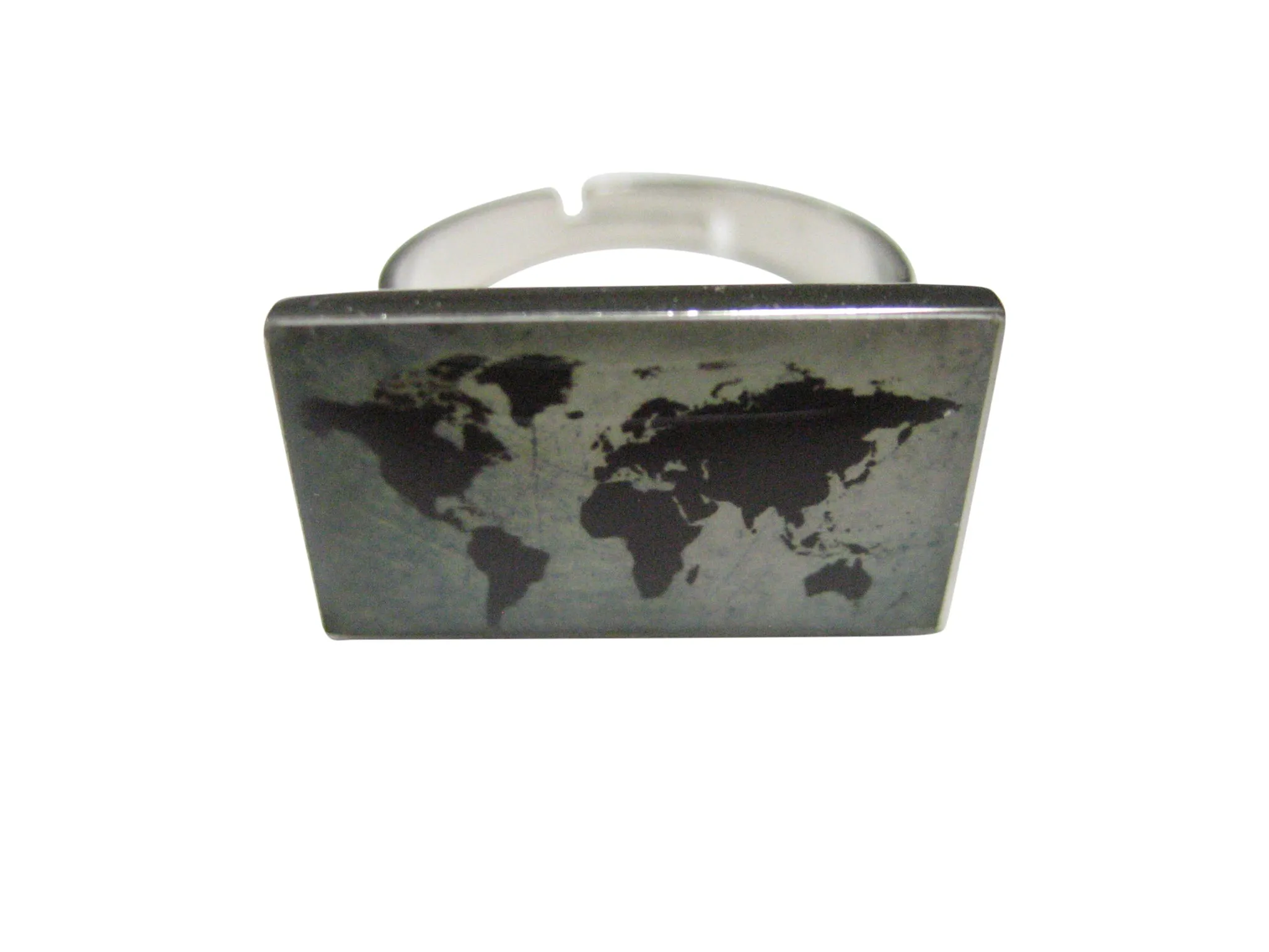 Rectangular World Map Adjustable Size Fashion Ring
