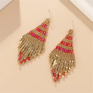 Red & 18K Gold-Plated Rhombus Tassel Drop Earrings