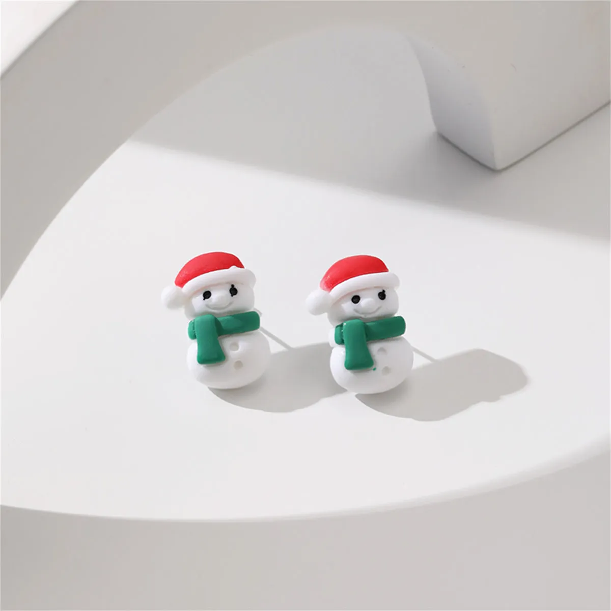 Red & Green Resin Silver-Plated Snowman Stud Earrings