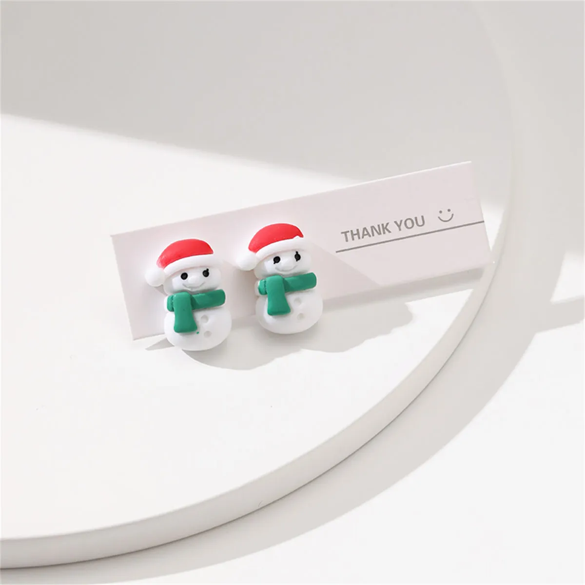 Red & Green Resin Silver-Plated Snowman Stud Earrings