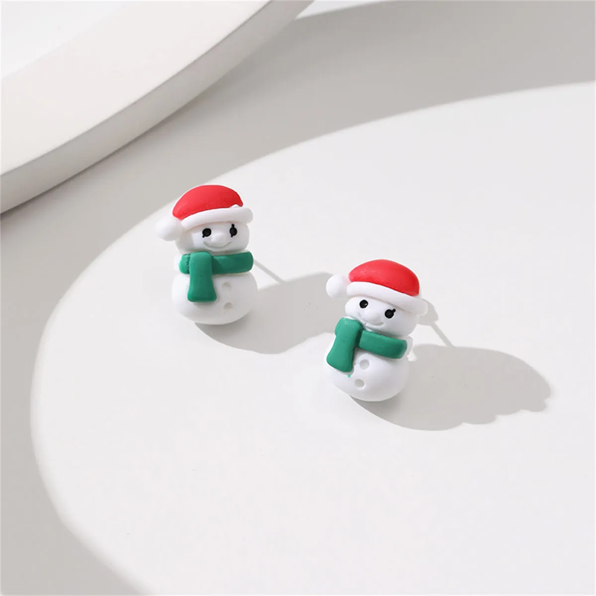 Red & Green Resin Silver-Plated Snowman Stud Earrings