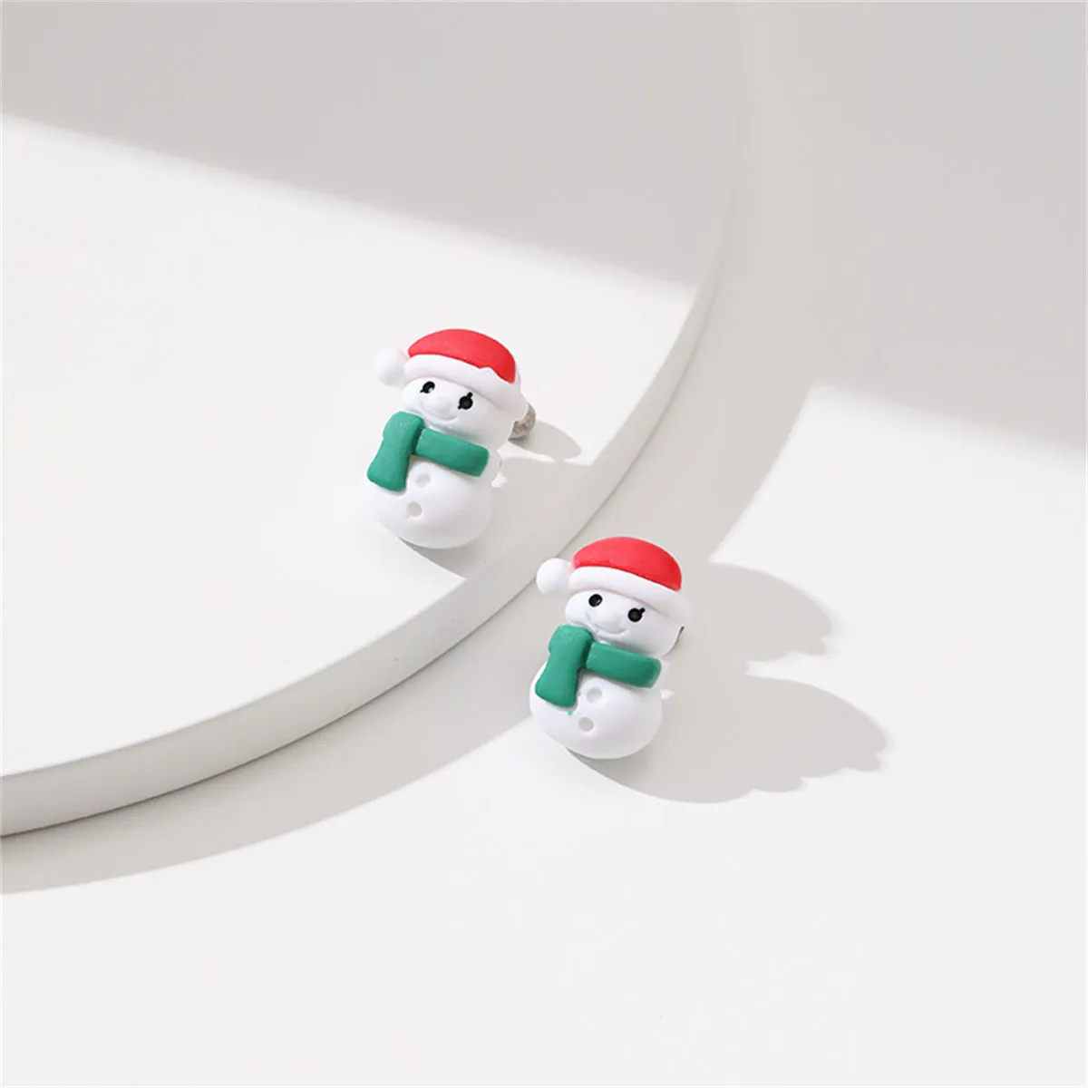 Red & Green Resin Silver-Plated Snowman Stud Earrings