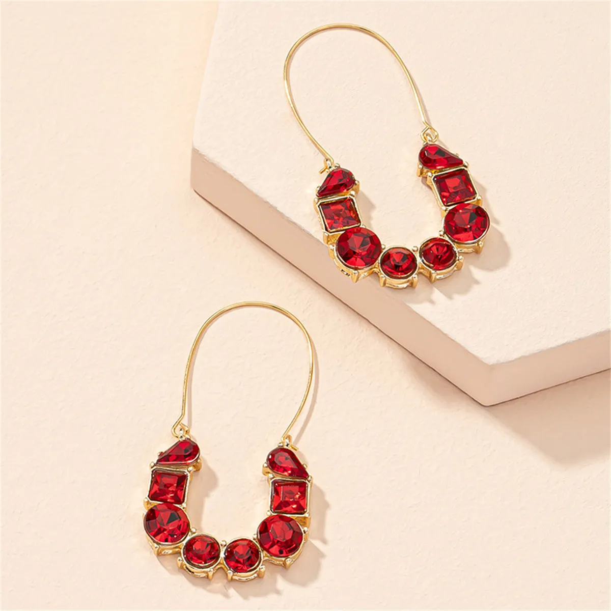 Red Crystal & 18K Gold-Plated Drop Earrings