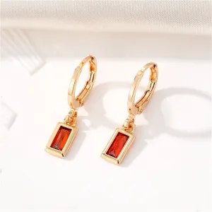 Red Crystal & 18K Gold-Plated Rectangle Huggie Earrings