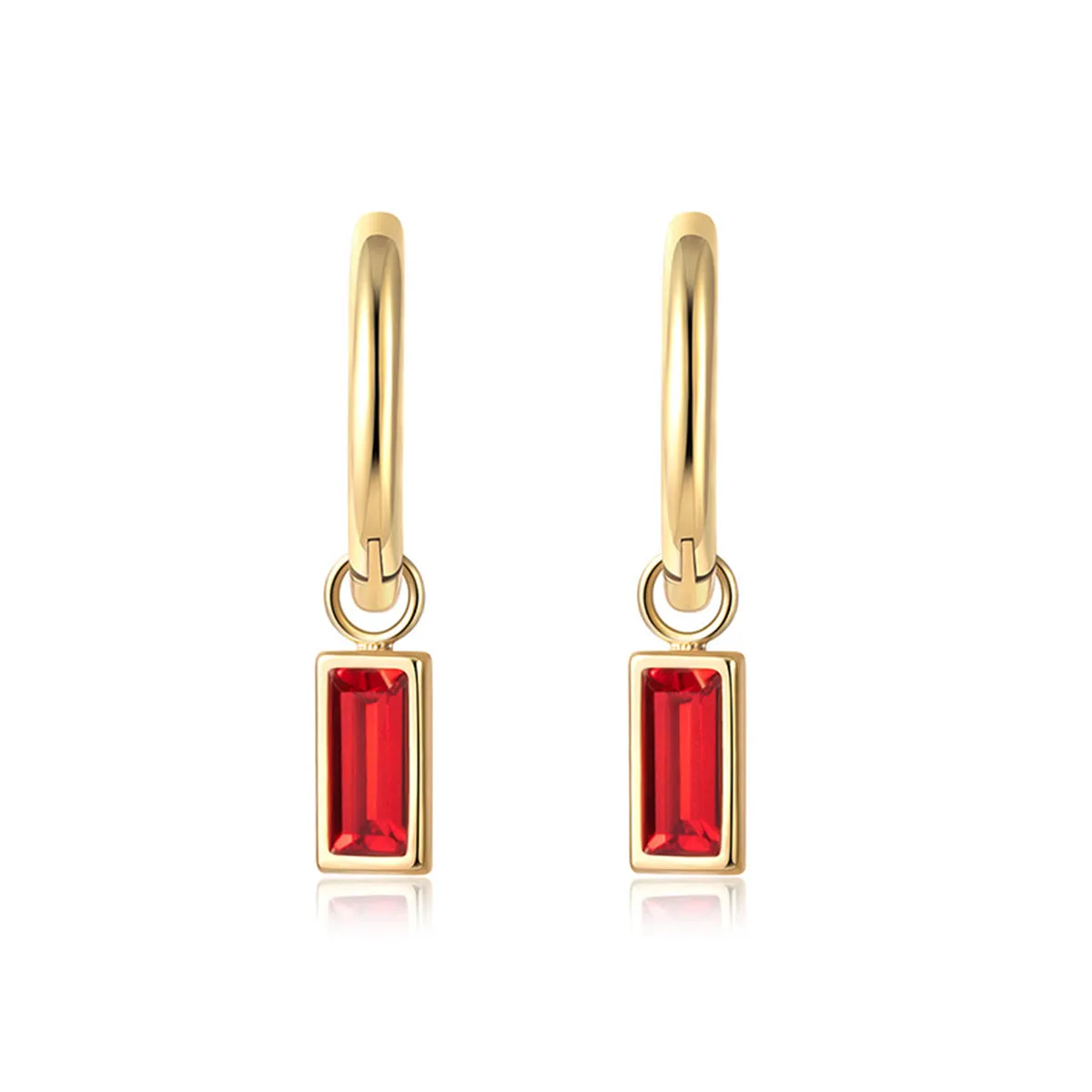 Red Crystal & 18K Gold-Plated Rectangle Huggie Earrings