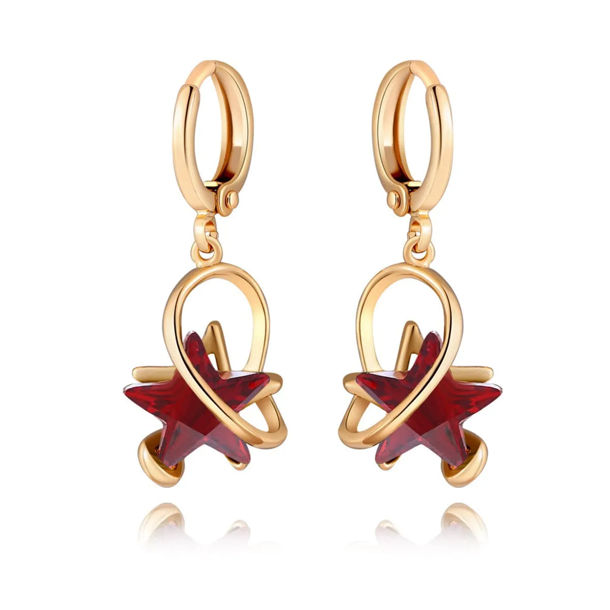 Red Crystal & 18K Gold-Plated Star Drop Earrings