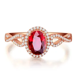 Red Crystal & Cubic Zirconia 18K Rose Gold-Plated Crossover-Accent Oval Halo Ring