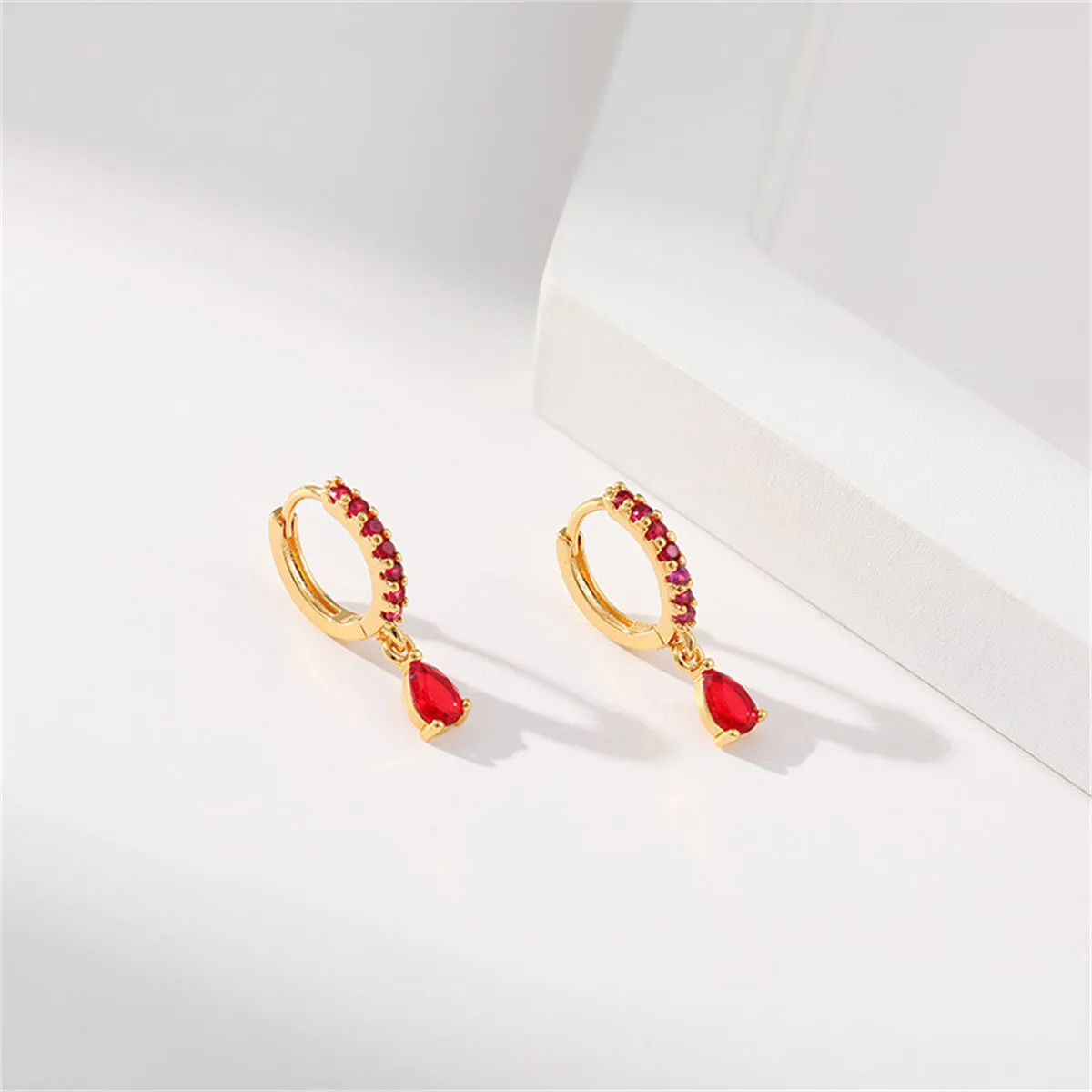 Red Crystal & Cubic Zirconia Huggie Earrings