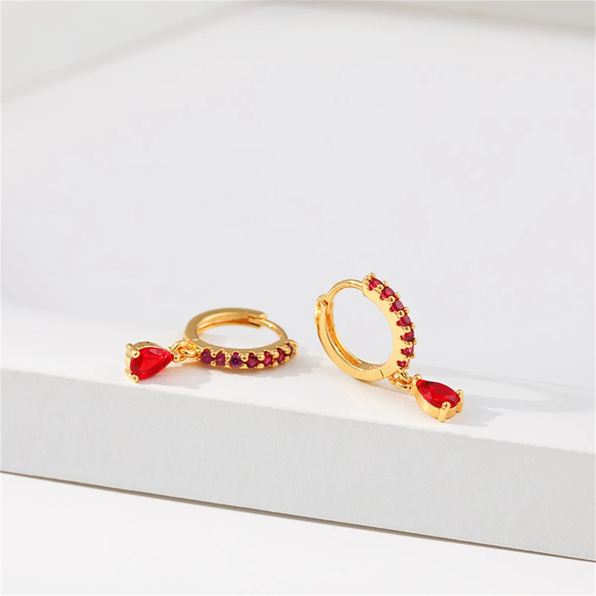 Red Crystal & Cubic Zirconia Huggie Earrings
