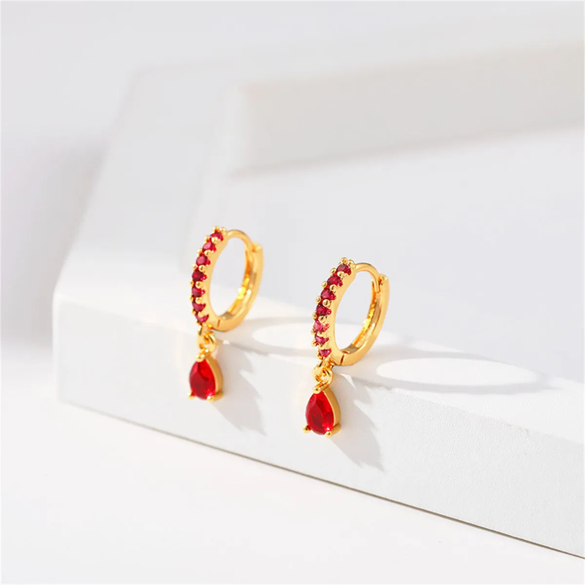 Red Crystal & Cubic Zirconia Huggie Earrings