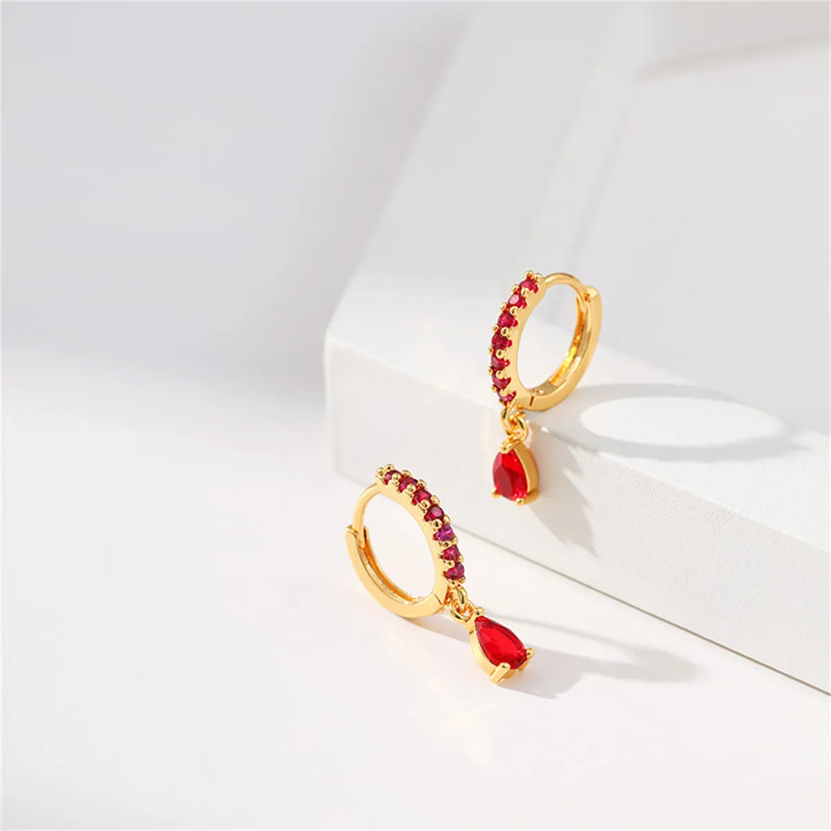 Red Crystal & Cubic Zirconia Huggie Earrings