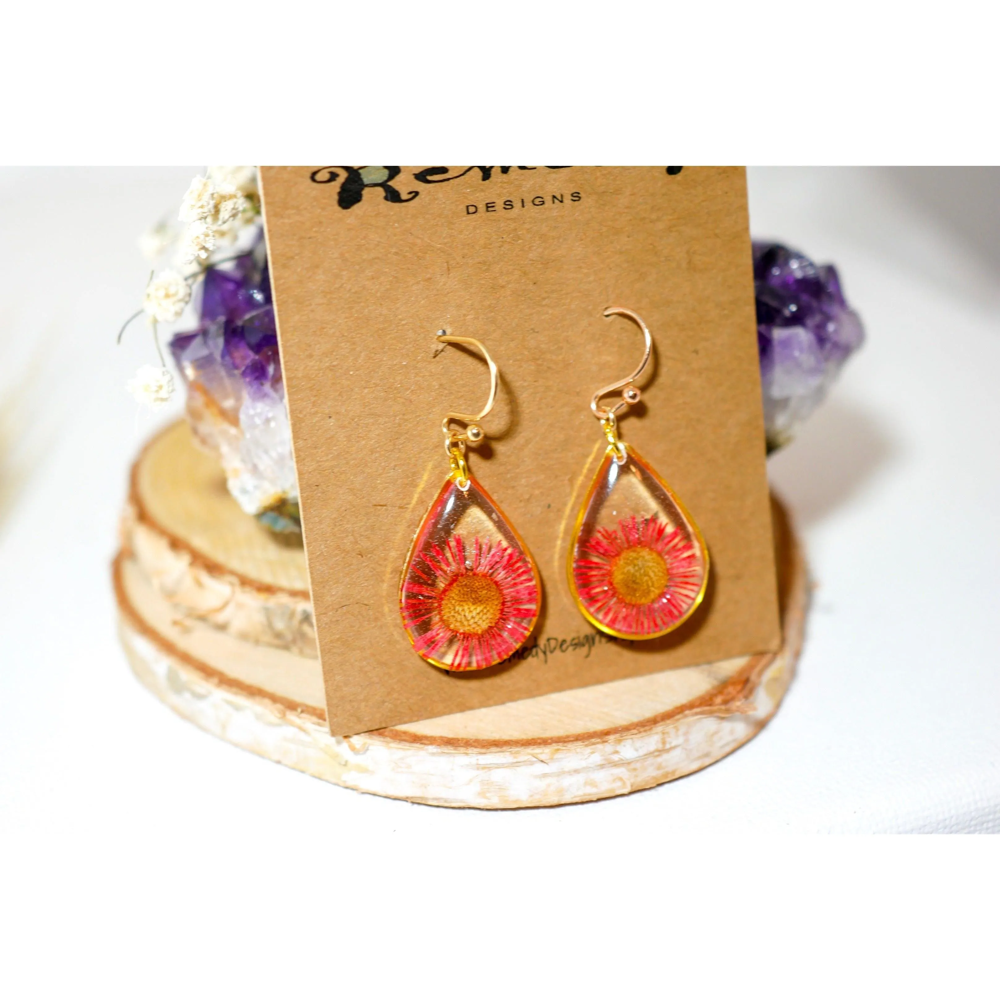 Red Daisy Teardrop Earrings