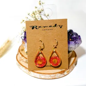 Red Daisy Teardrop Earrings