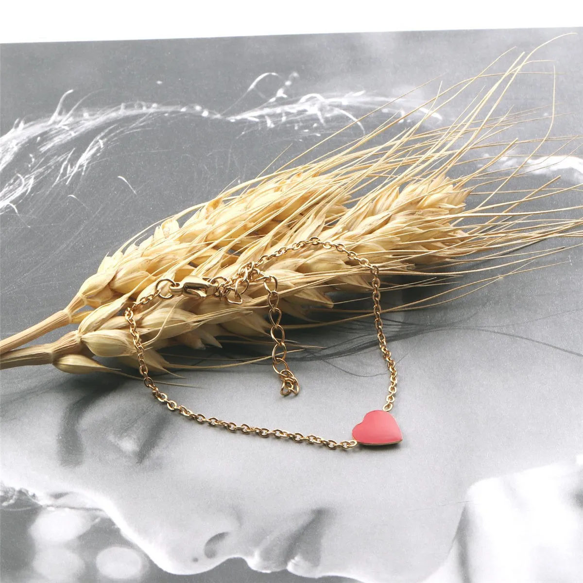Red Enamel & 18K Gold-Plated Heart Charm Bracelet