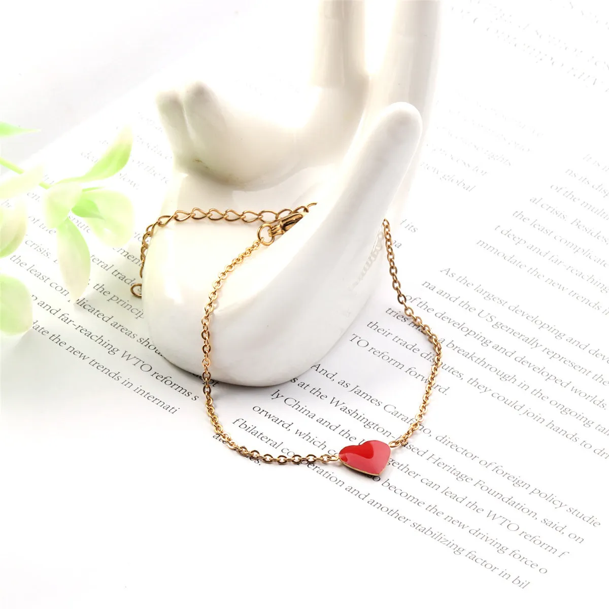 Red Enamel & 18K Gold-Plated Heart Charm Bracelet