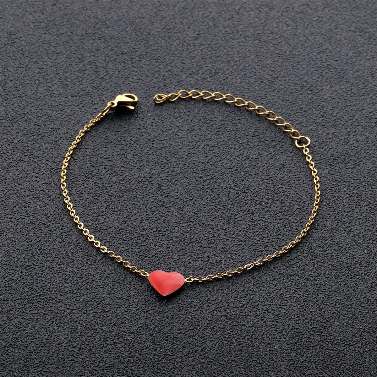 Red Enamel & 18K Gold-Plated Heart Charm Bracelet