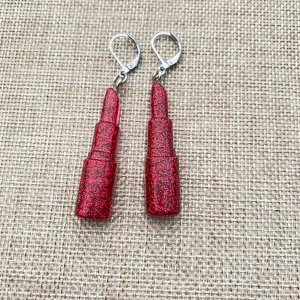 Red Glitter Lipstick Earrings💄