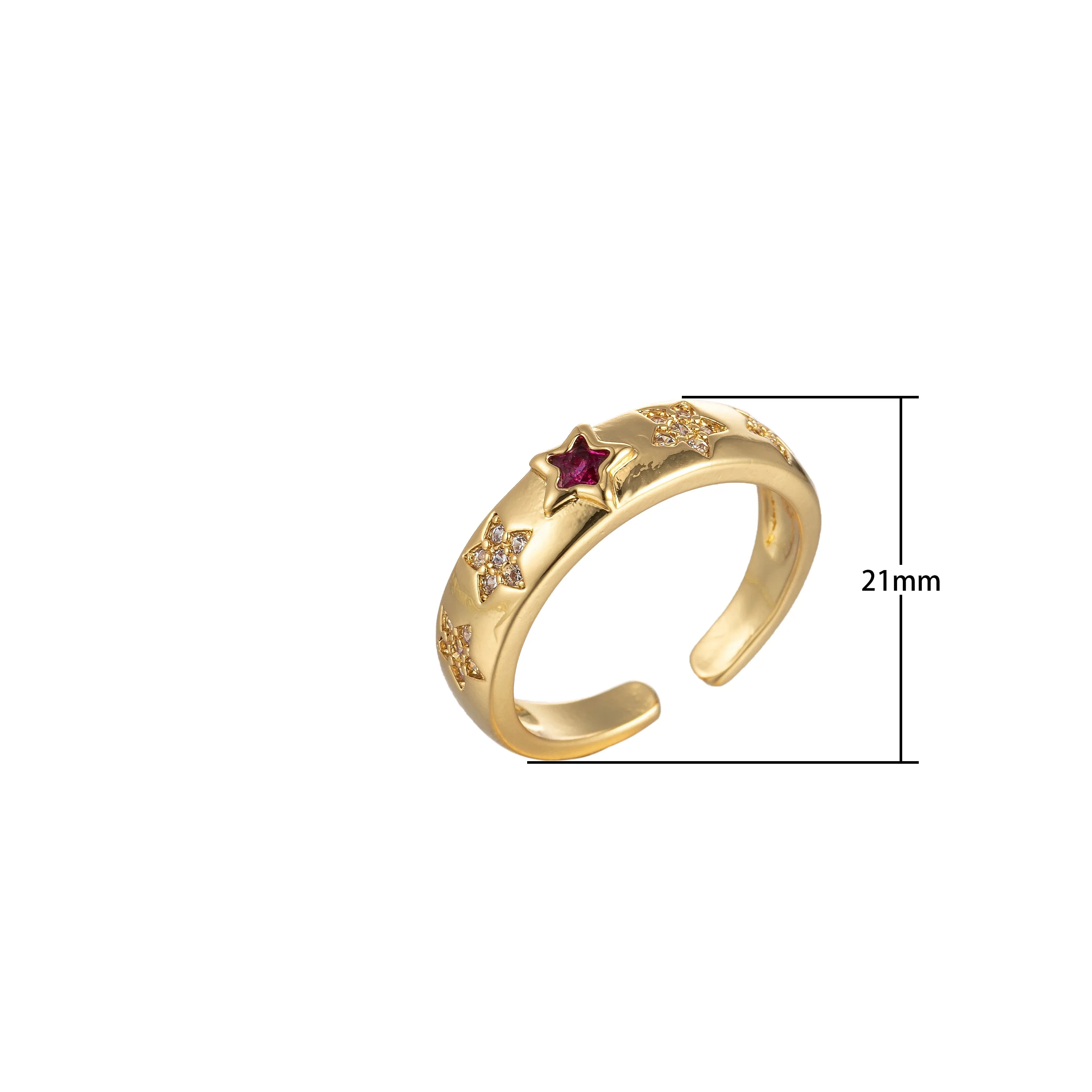 Red, Pink Star CZ Gold Dome Ring Stacking Jewelry | Round Star Celestial Ring Open Adjustable Ring O-906 O-907