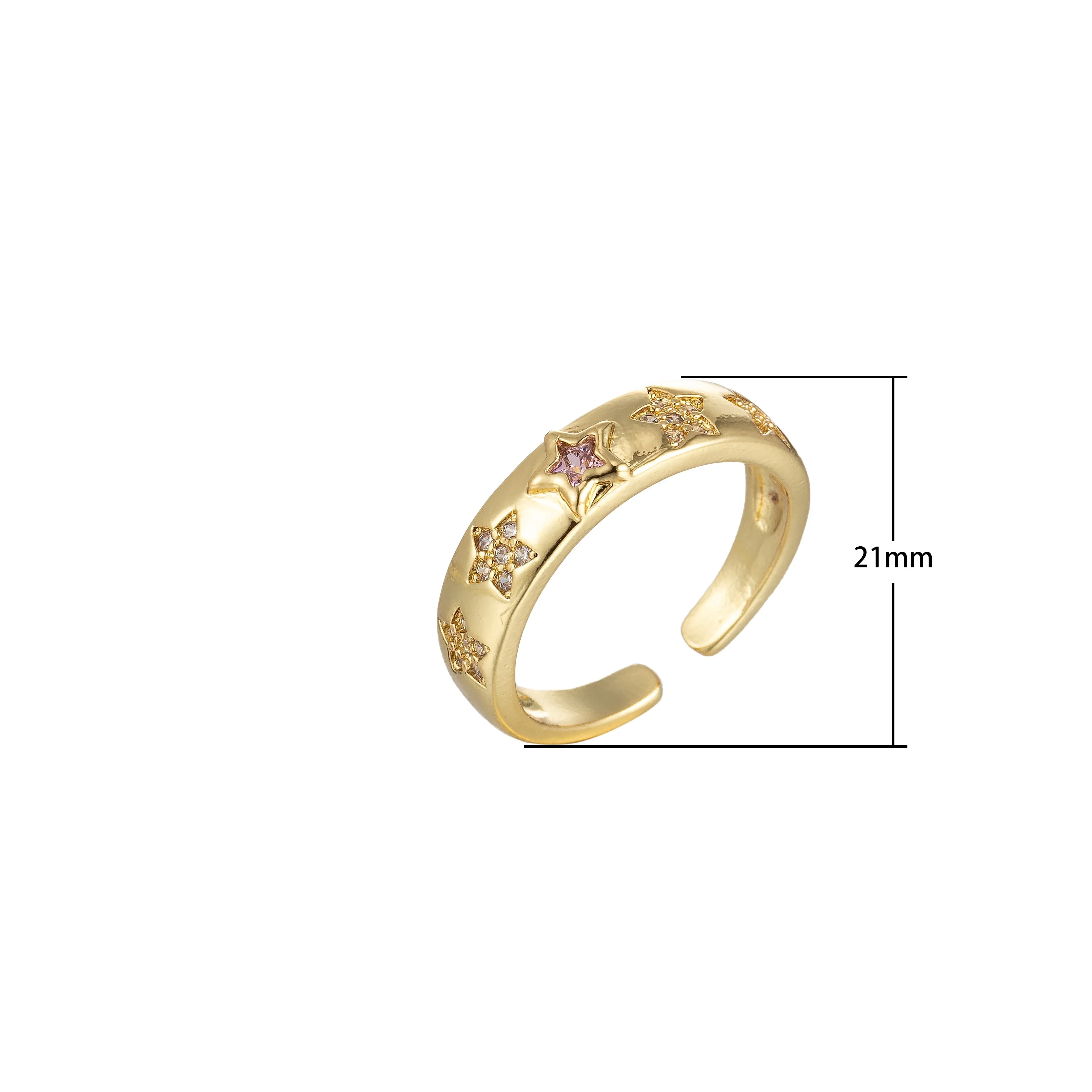 Red, Pink Star CZ Gold Dome Ring Stacking Jewelry | Round Star Celestial Ring Open Adjustable Ring O-906 O-907