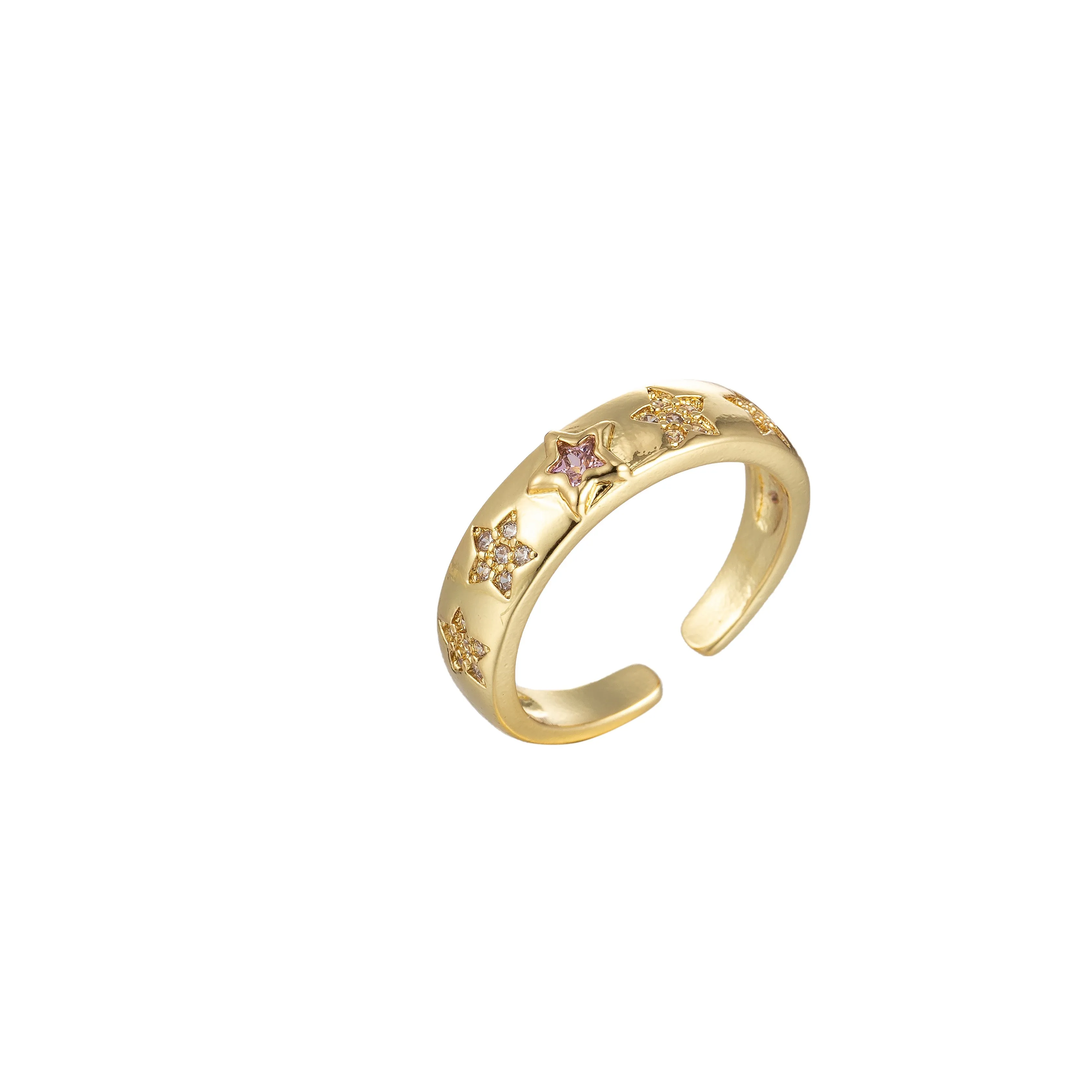 Red, Pink Star CZ Gold Dome Ring Stacking Jewelry | Round Star Celestial Ring Open Adjustable Ring O-906 O-907