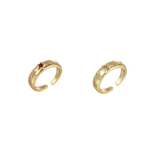 Red, Pink Star CZ Gold Dome Ring Stacking Jewelry | Round Star Celestial Ring Open Adjustable Ring O-906 O-907