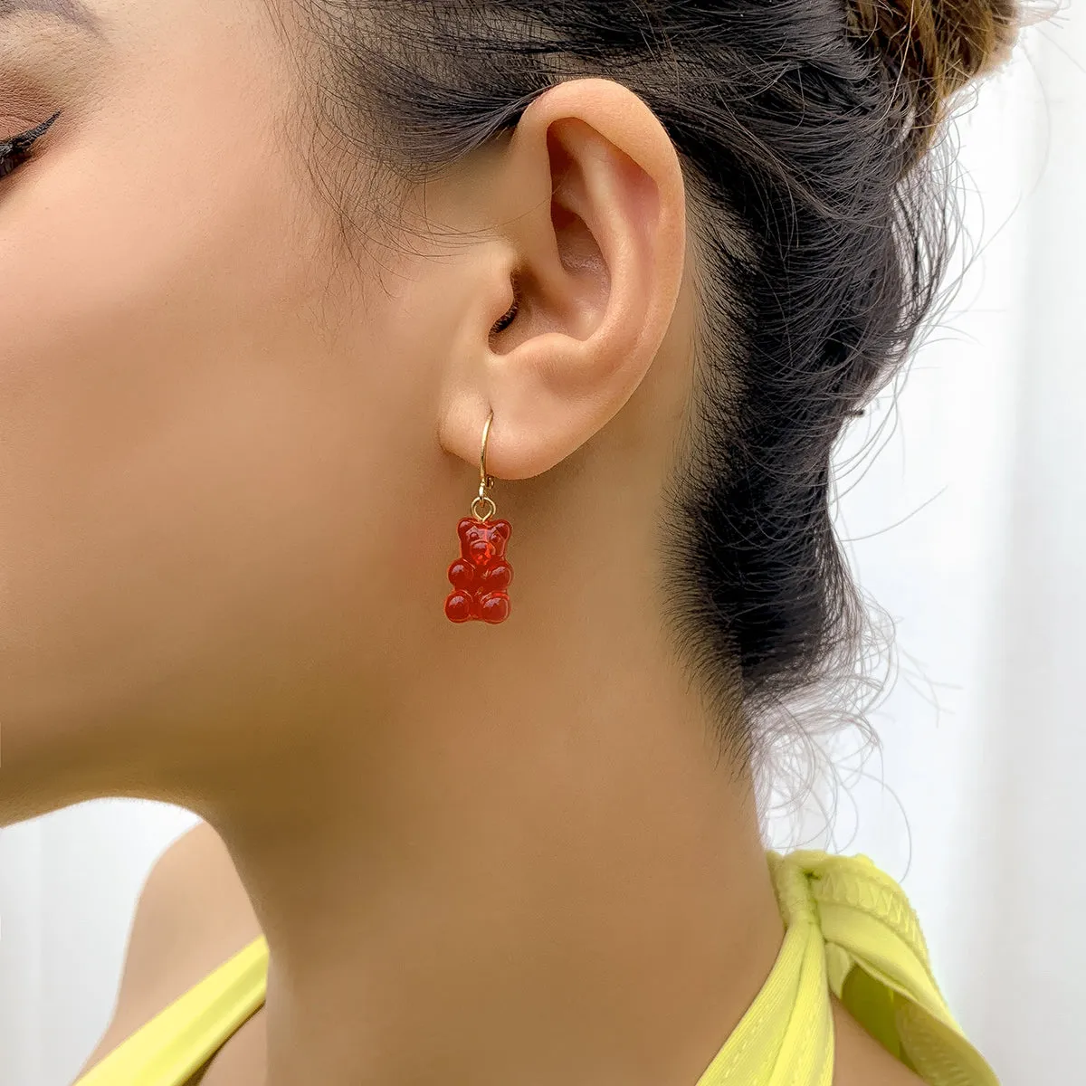 Red Resin & 18K Gold-Plated Bear Huggie Drop Earrings