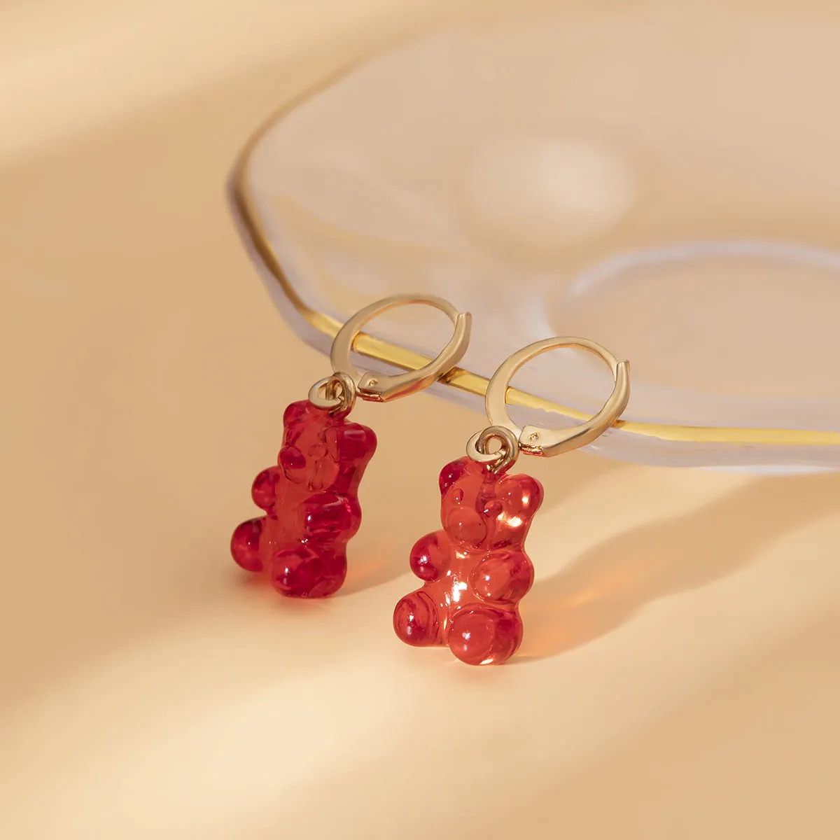 Red Resin & 18K Gold-Plated Bear Huggie Drop Earrings