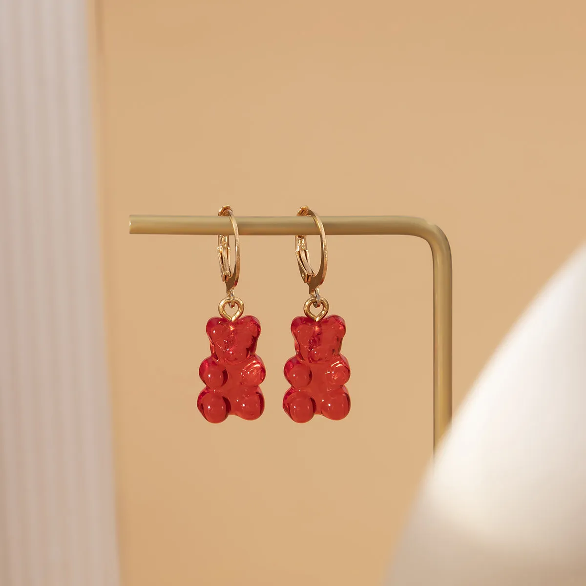 Red Resin & 18K Gold-Plated Bear Huggie Drop Earrings