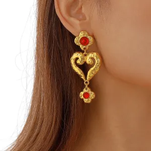 Red Resin & 18K Gold-Plated Flower Heart Drop Earrings