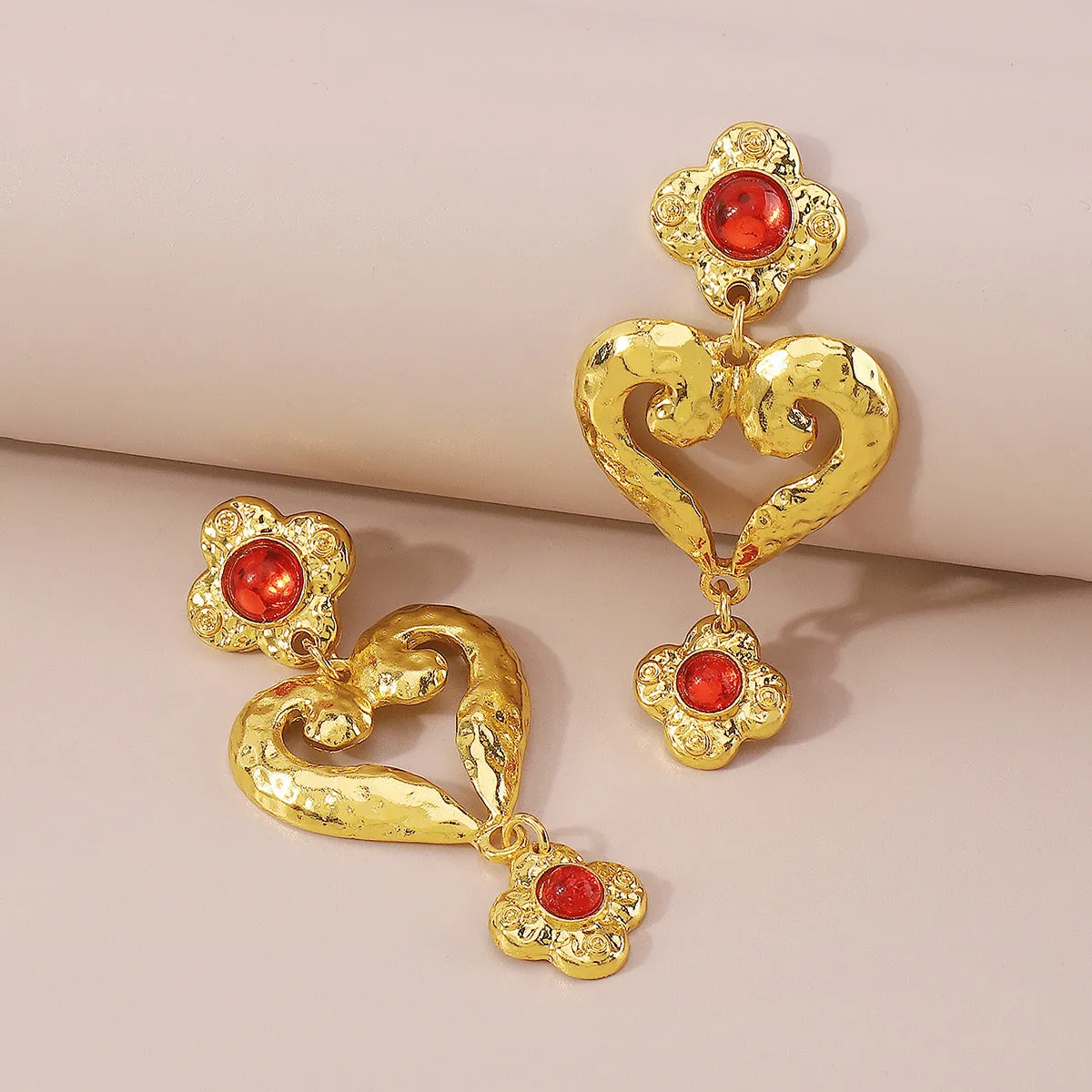Red Resin & 18K Gold-Plated Flower Heart Drop Earrings
