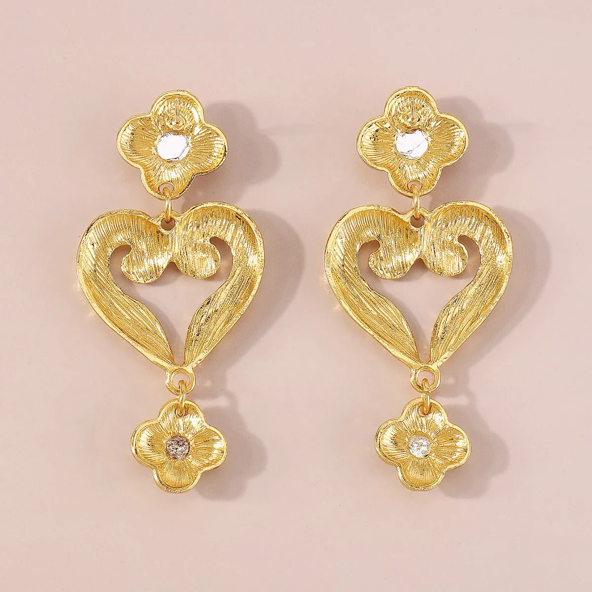Red Resin & 18K Gold-Plated Flower Heart Drop Earrings
