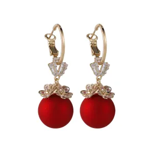 Red Resin & Cubic Zirconia 18k Gold-Plated Flower Huggie Earrings