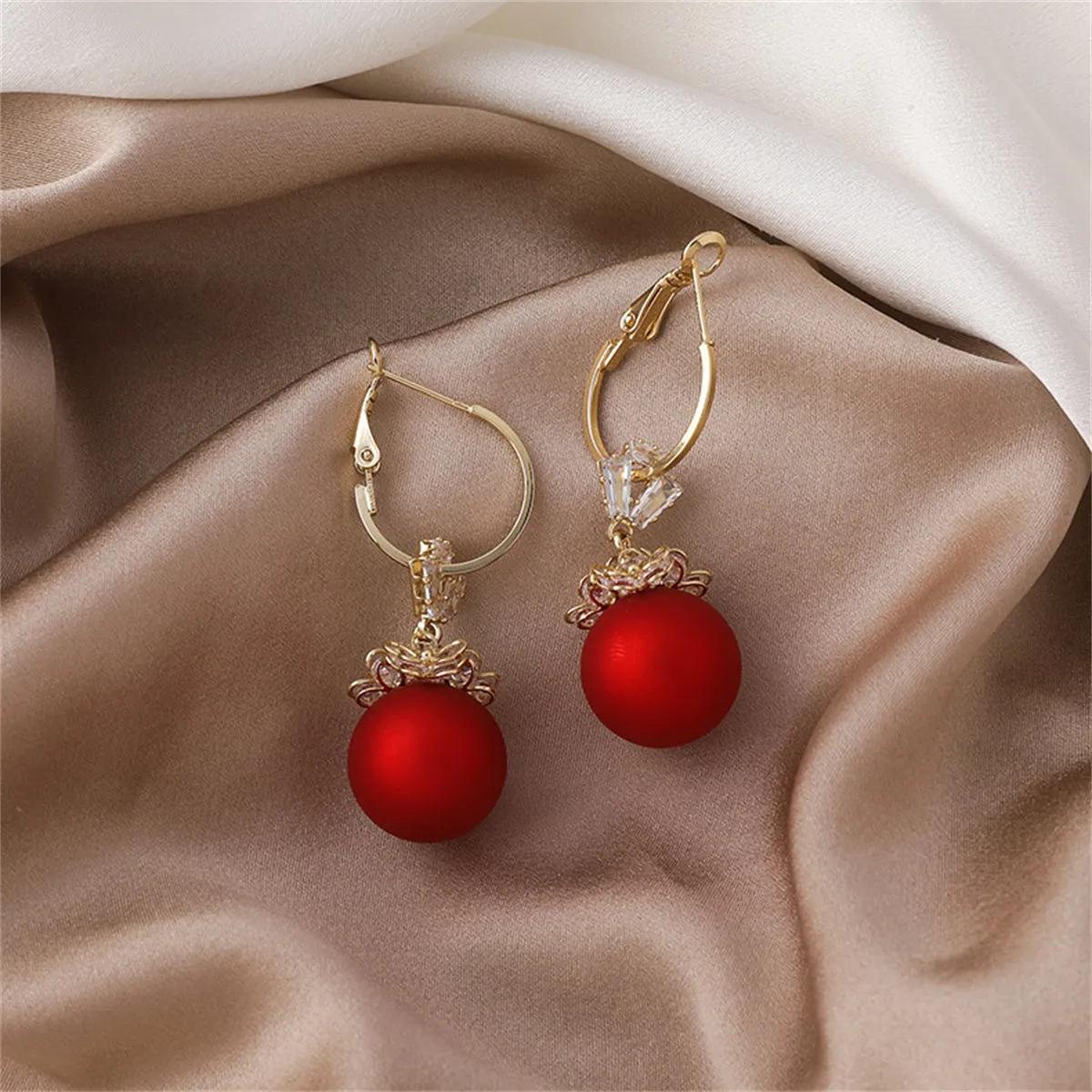 Red Resin & Cubic Zirconia 18k Gold-Plated Flower Huggie Earrings