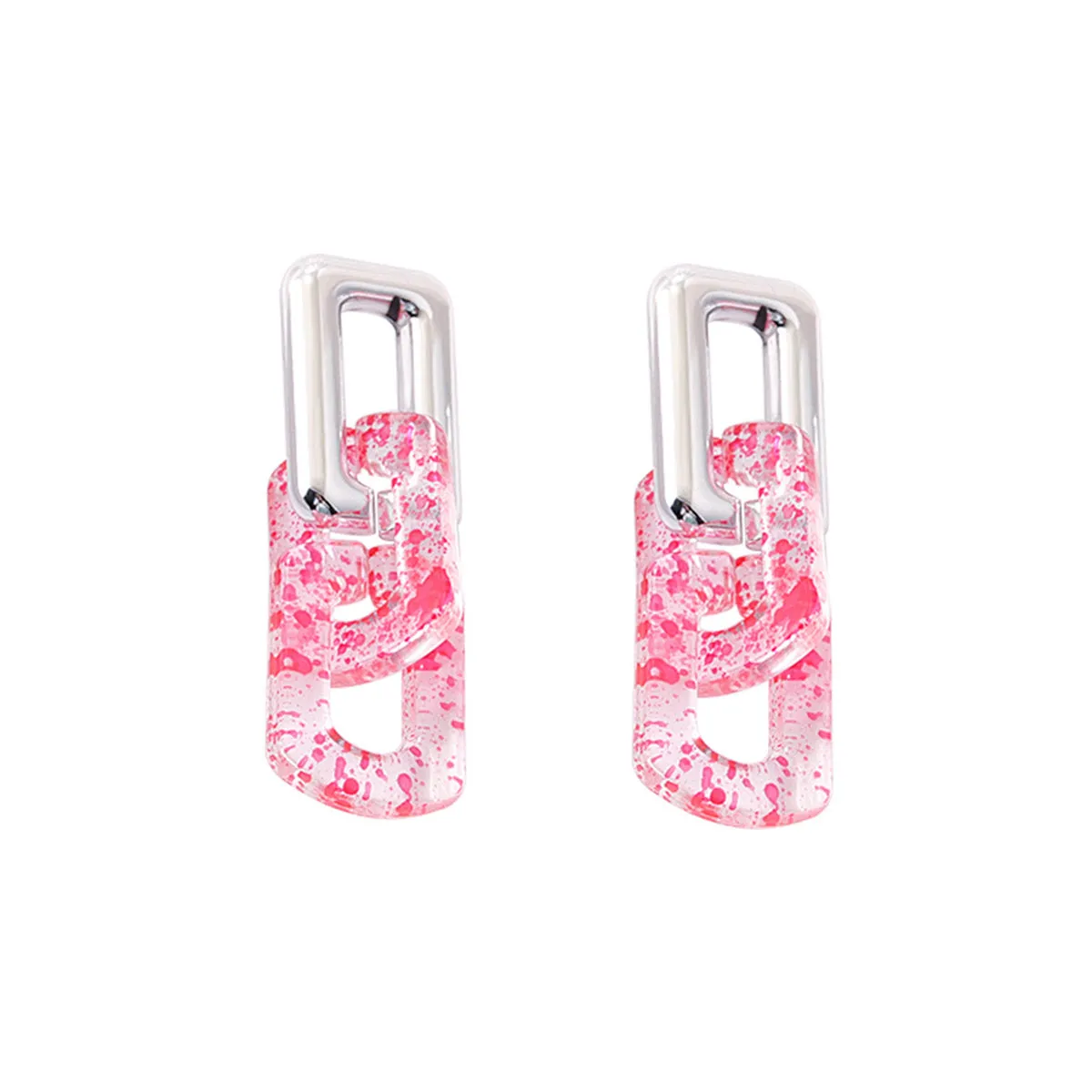 Red Resin & Silver-Plated Spot Rectangle Drop Earrings