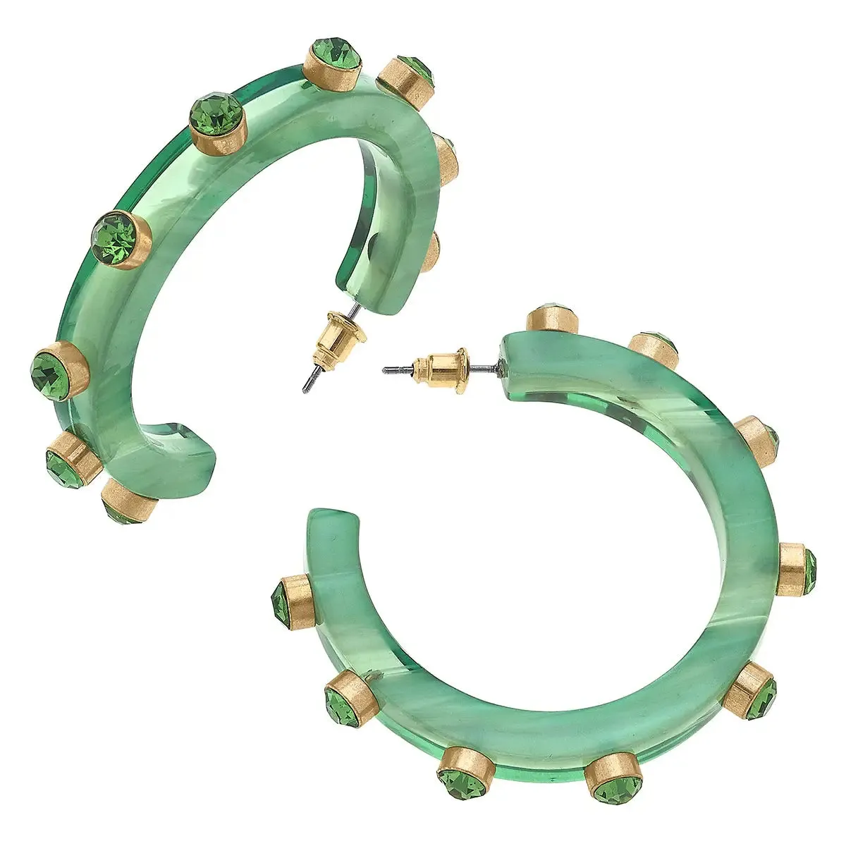 Resin and Rhinestone Hoop Earrings