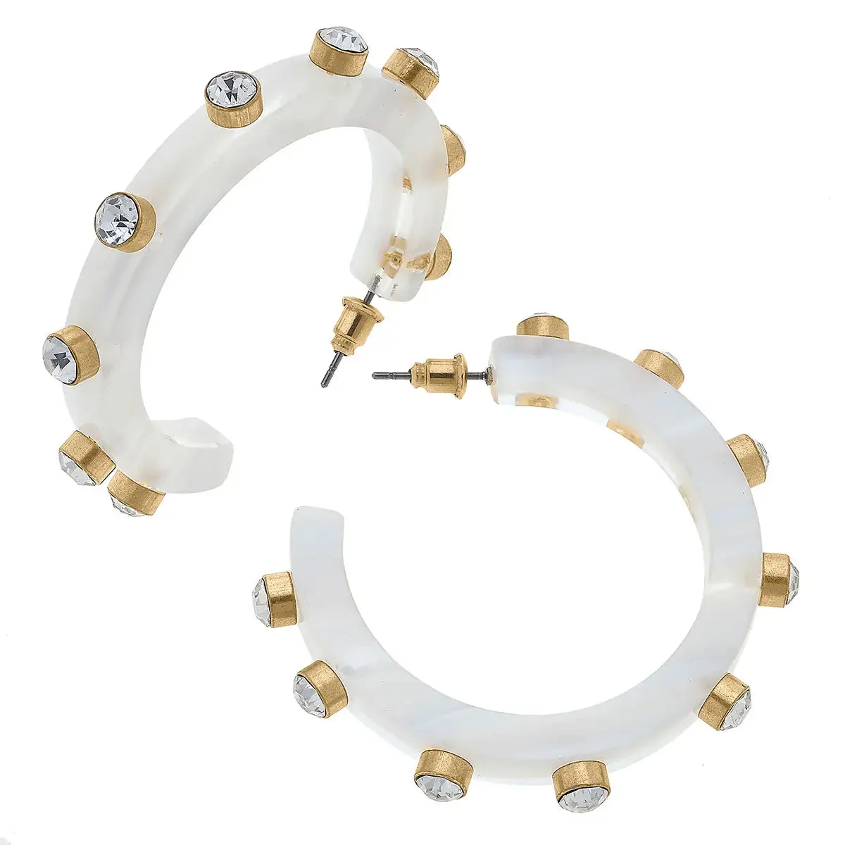 Resin and Rhinestone Hoop Earrings