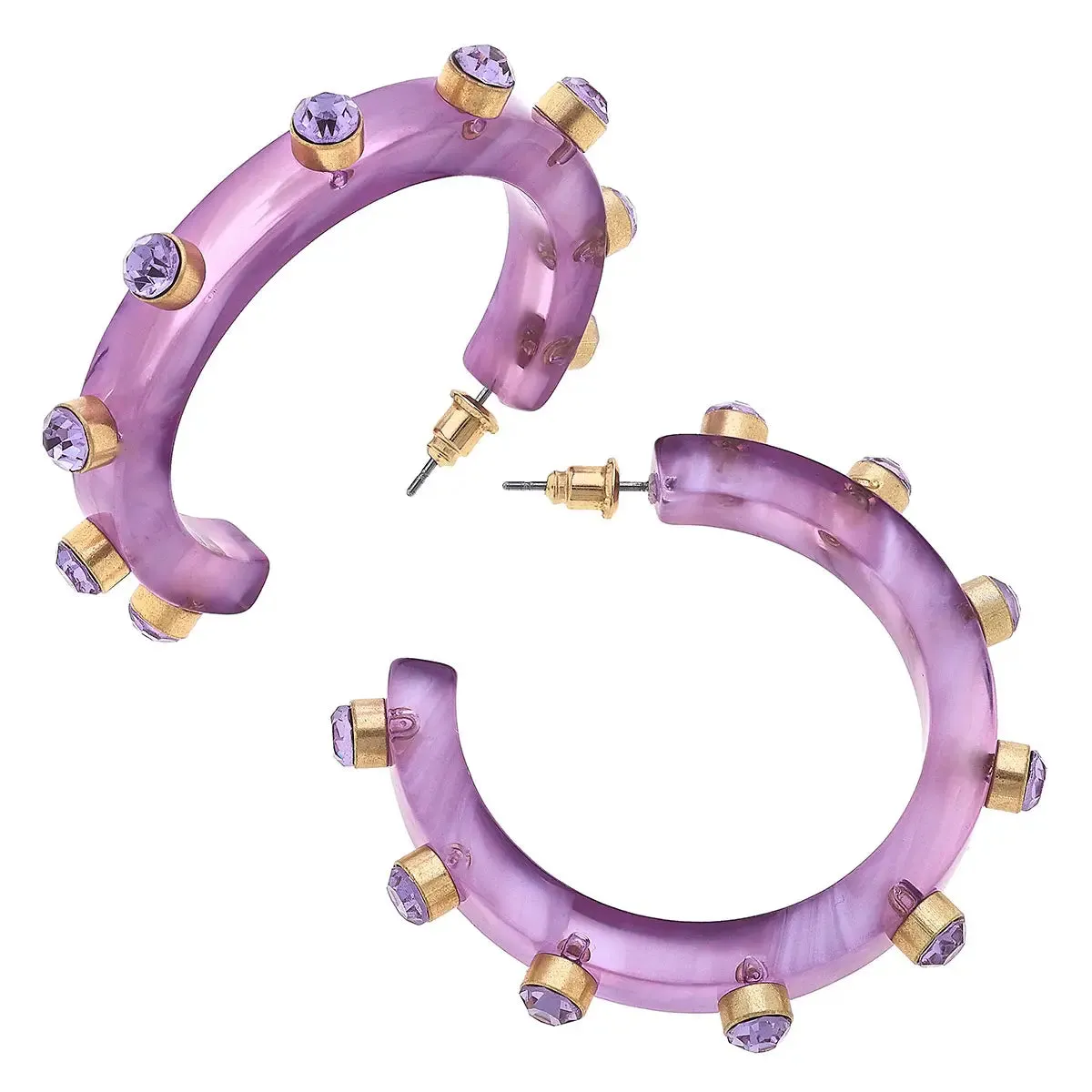 Resin and Rhinestone Hoop Earrings