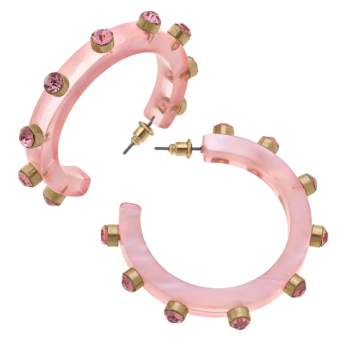 Resin and Rhinestone Hoop Earrings