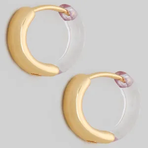 Resin Mixed Metal Huggie Mini Hoop Earrings - Gold