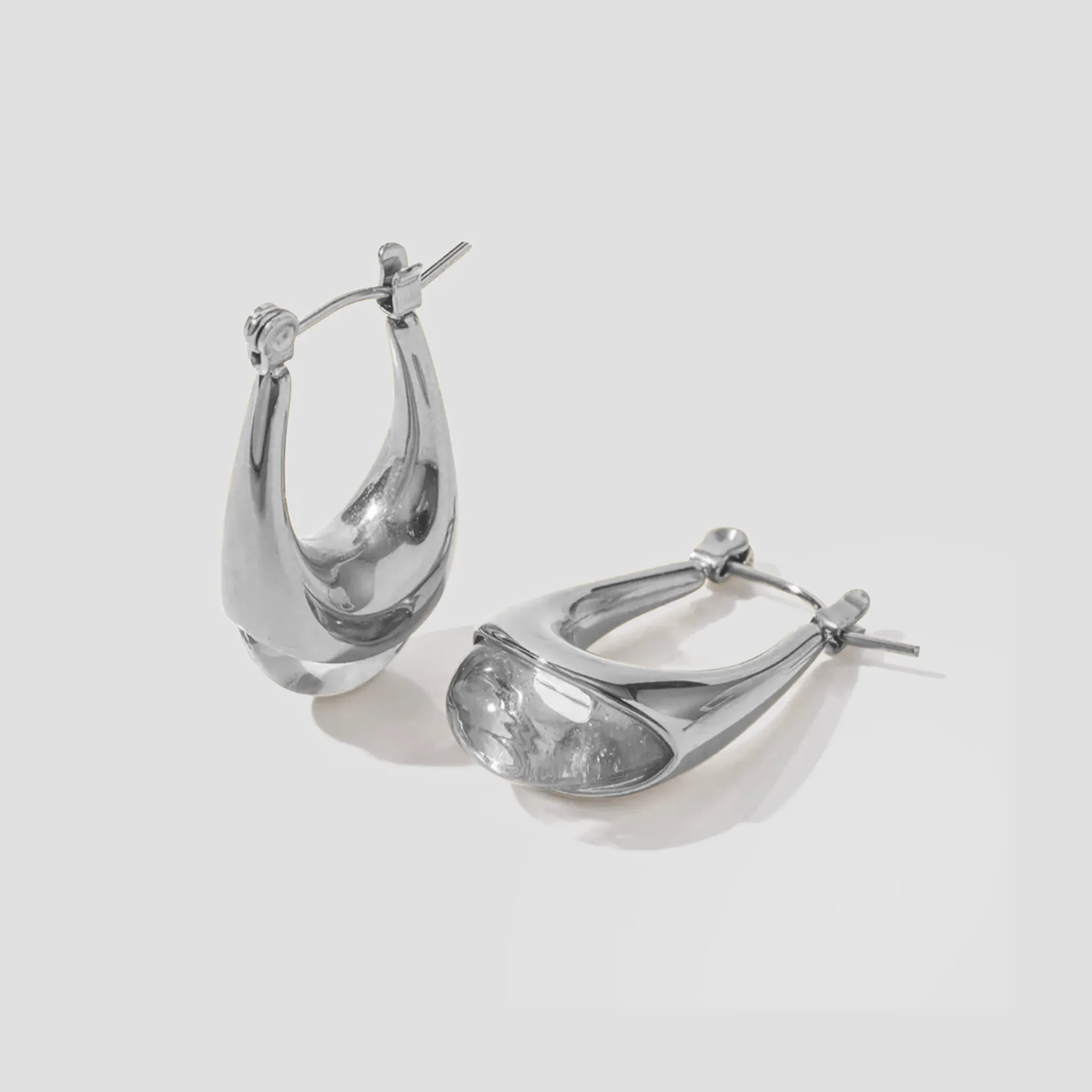 Resin Oval Earrings - Clear/Silver