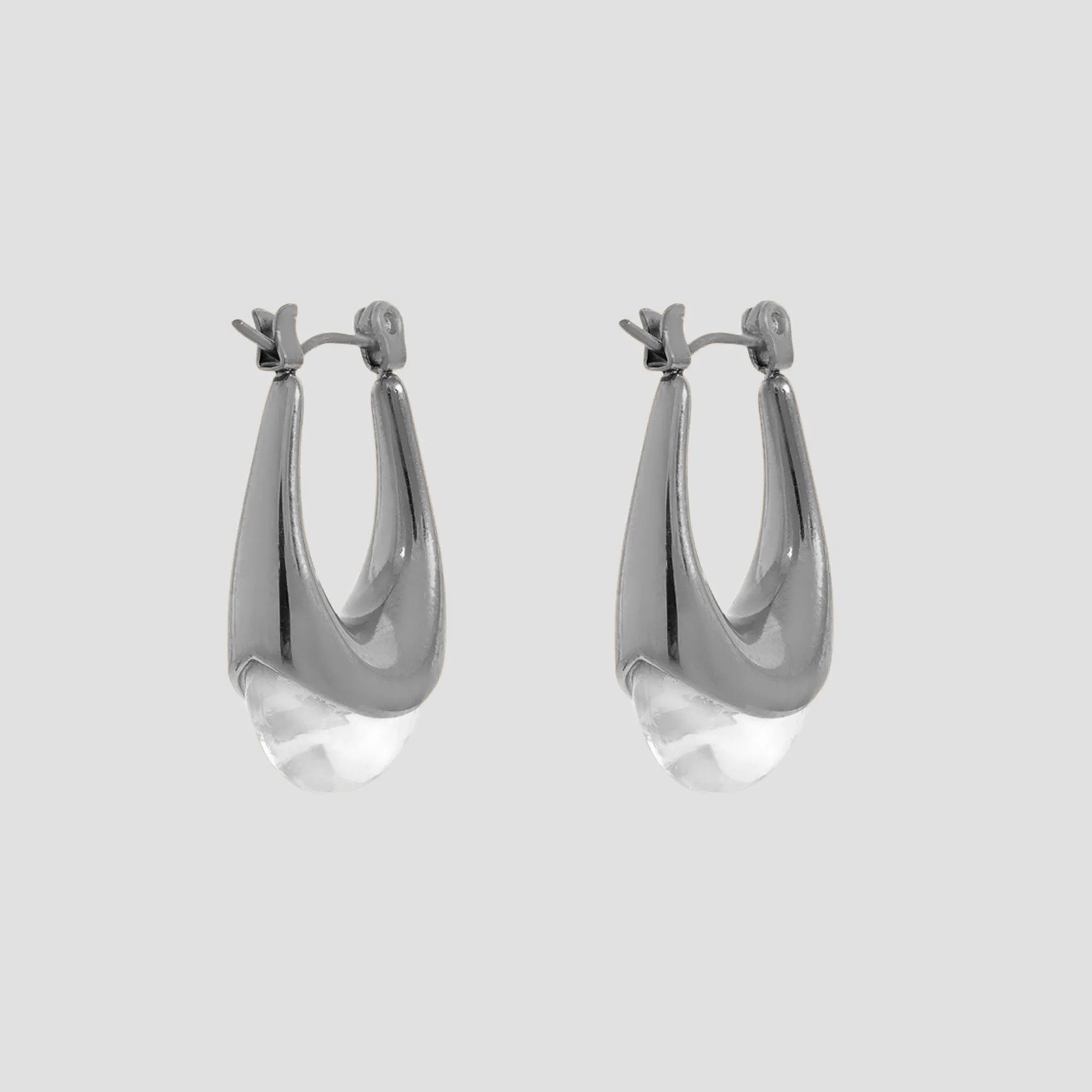 Resin Oval Earrings - Clear/Silver