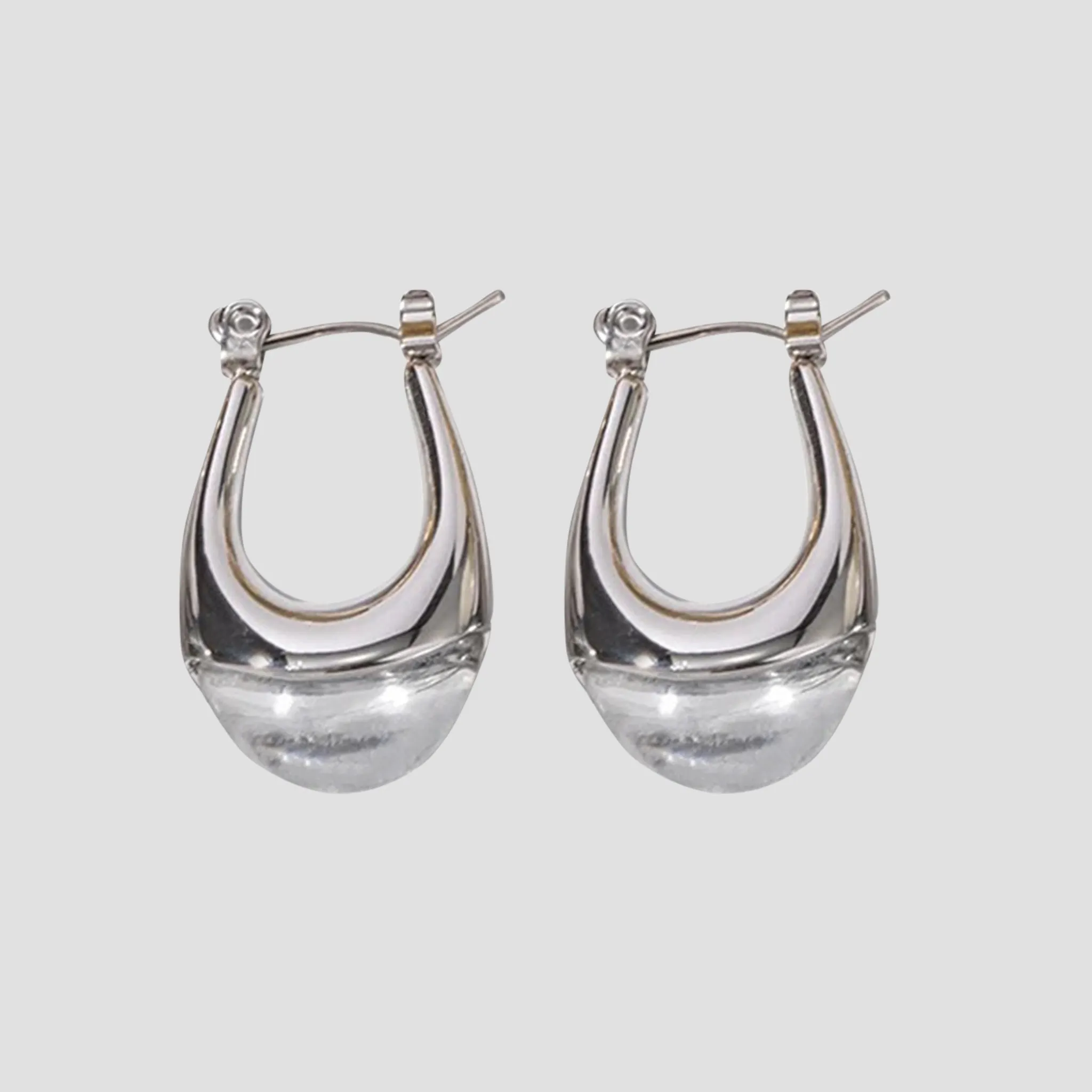 Resin Oval Earrings - Clear/Silver