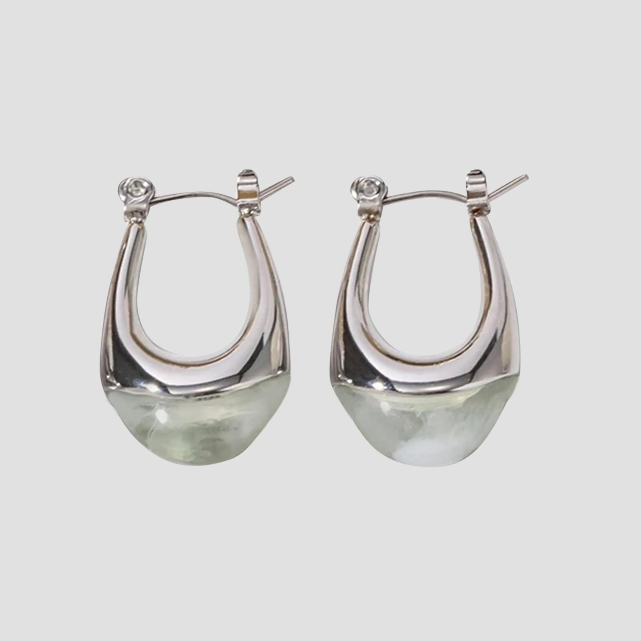 Resin Oval Earrings - Sage/Silver