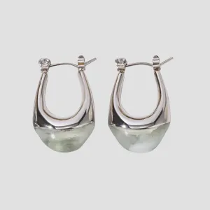 Resin Oval Earrings - Sage/Silver