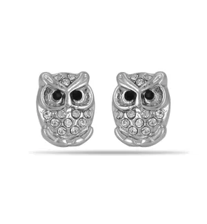 RHODIUM OWL CRSTAL STUD  EARRING #SWKK-3373RHO (GF16)