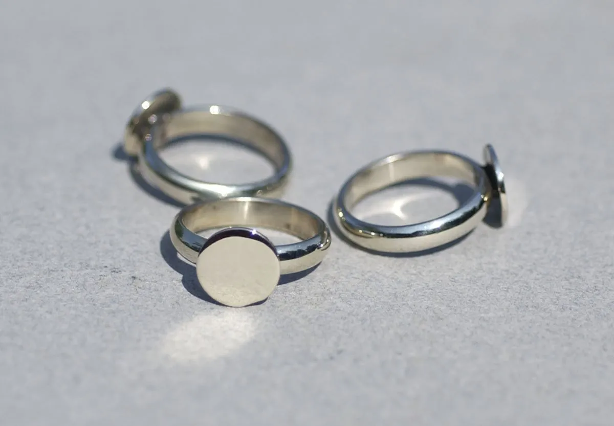 Ring with 11mm Round Glue Pad for Gluing - Handmade Ring Blanks, DIY Ring